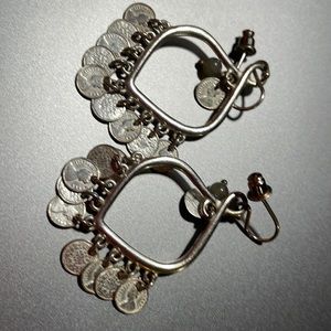 Stella and Dot Silver Tone Coin Chandelier Earrings